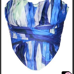 PrettyLittleThings Blue Rose Printed Pleated Drape Front Corset Sz8 NWT IN PKG‎